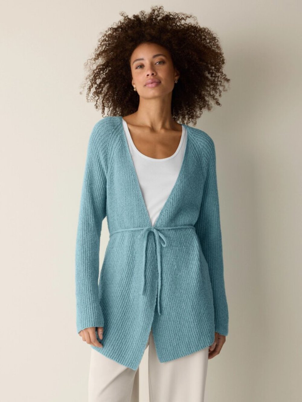 NWT Eileen Fisher SEAFOAM Peruvian Cotton Cloud V-Neck Cardigan